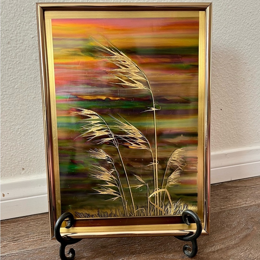 Vintage Metallic Design 1984 By Rohne “Pampus In The Wind “ Picture  8/12 Inch